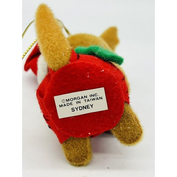 Vintage Morgan Inc Sydney Kangaroo Flocked Christmas Ornament Santa Hat Candle - Picture 5 of 6